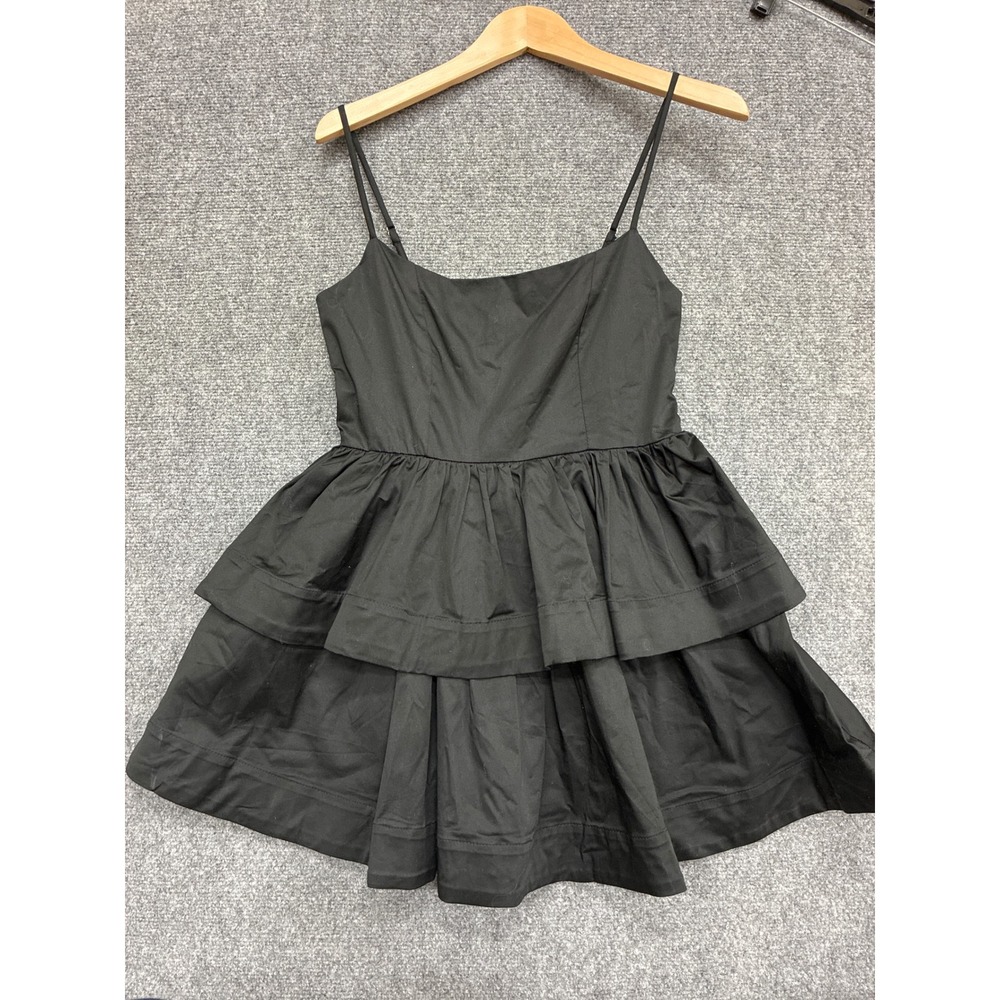 Olivaceous Black Tiered Mini Dress Adjustable Straps Cotton S#2404-28LDJ Medium